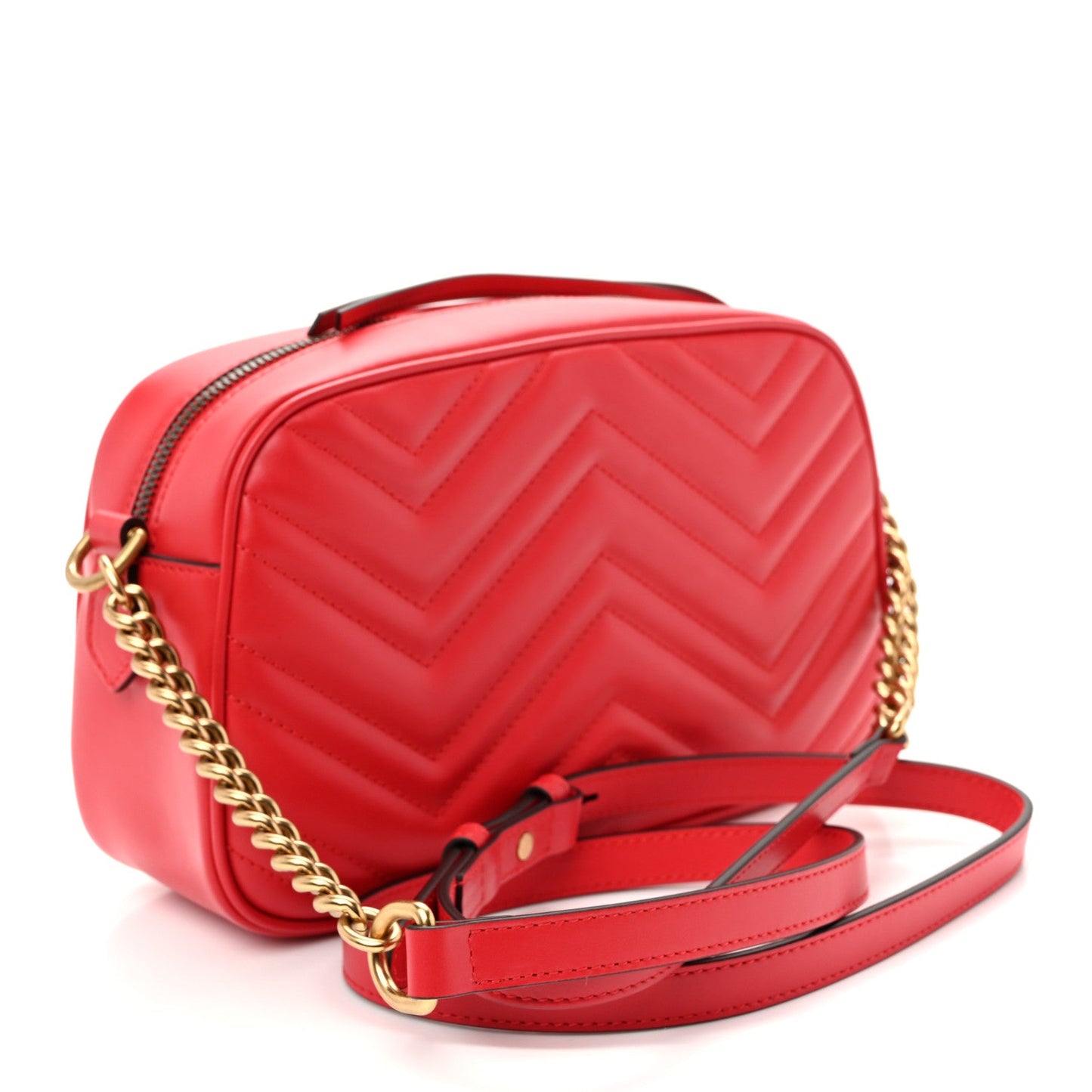 Calfskin Matelasse Small GG Marmont Chain Shoulder Bag Hibiscus Red