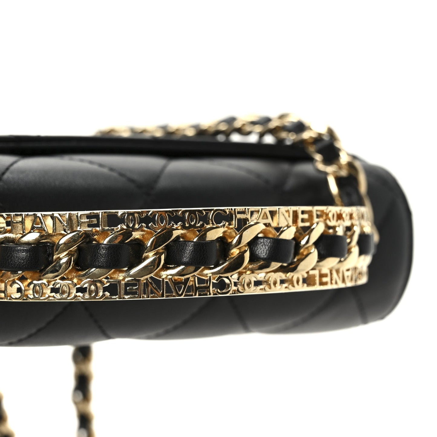 Shiny Calfskin Quilted Mini Metal Top Handle Flap Black