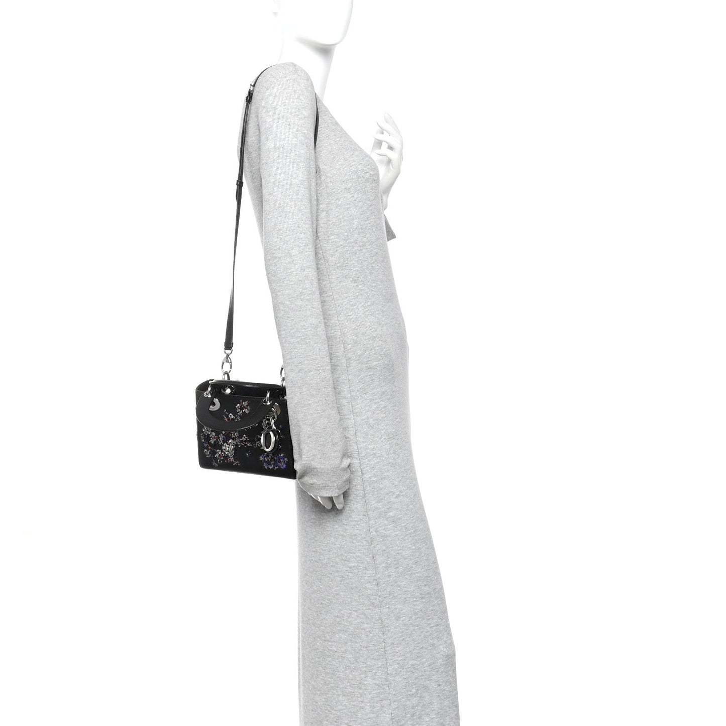 Goatskin Sequin Embroidered Mini Lady Dior Black