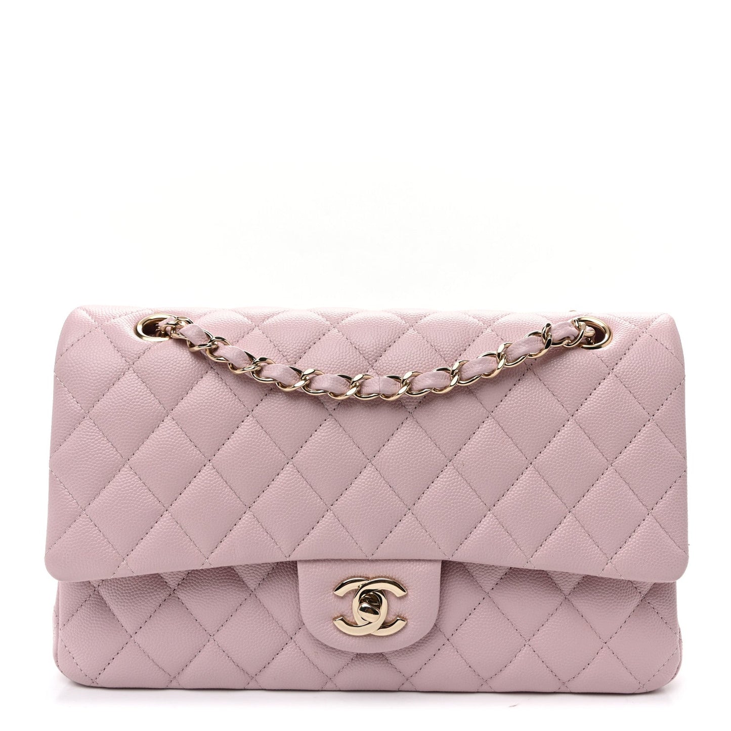 Caviar Quilted Medium Double Flap Light Pink