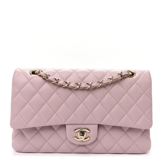 Caviar Quilted Medium Double Flap Light Pink