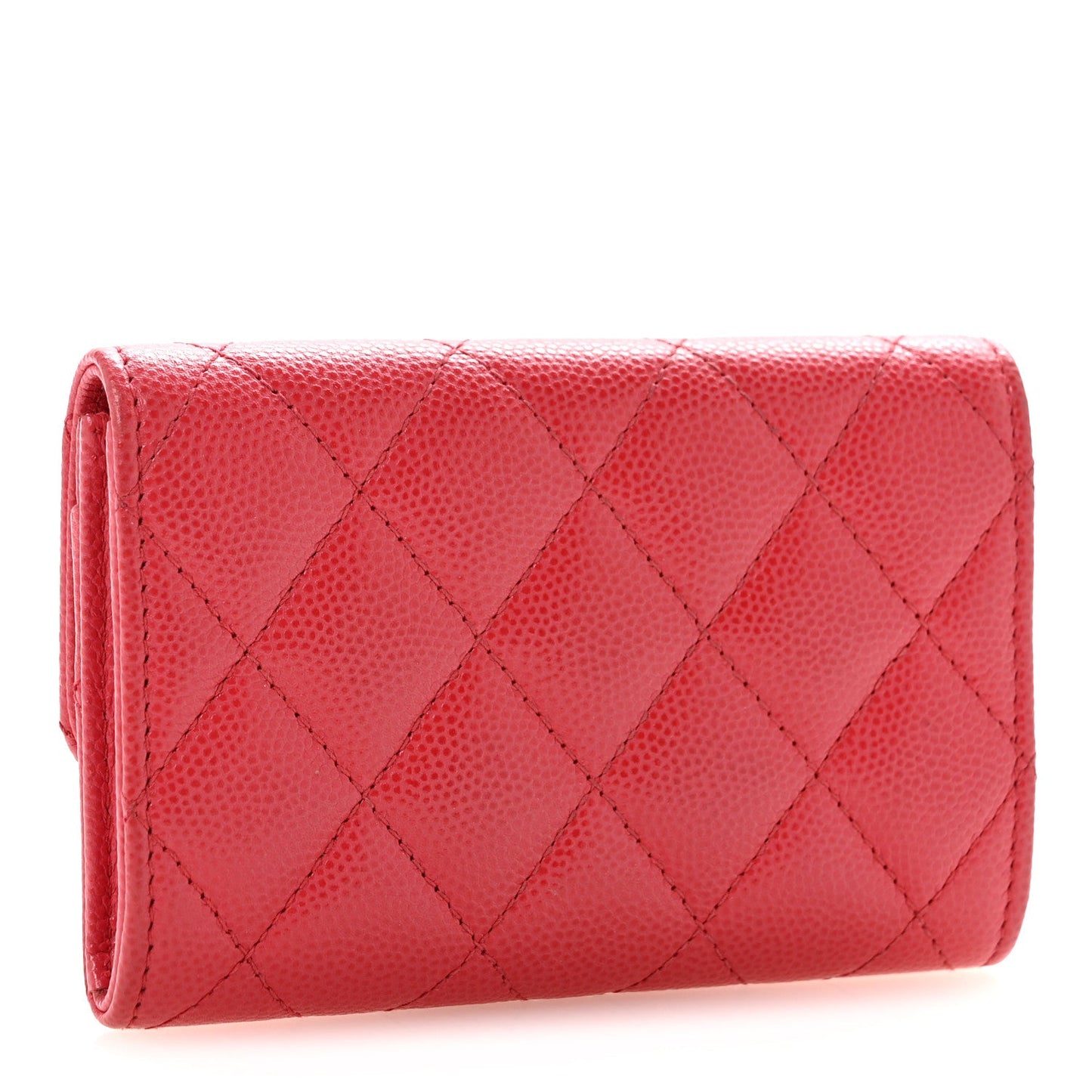 Caviar Quilted Flap Card Holder Wallet Dark Pink