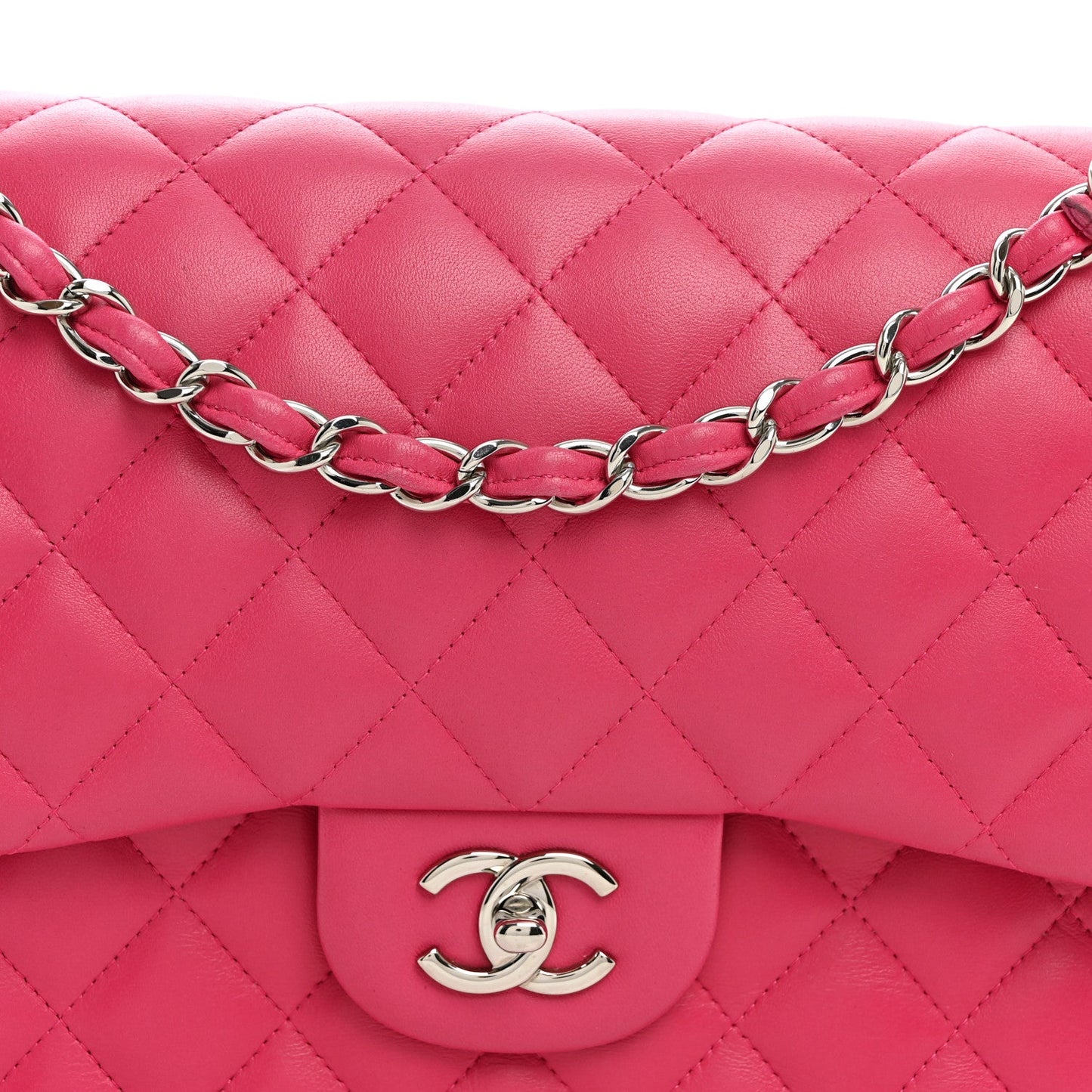 Lambskin Quilted Jumbo Double Flap Dark Pink