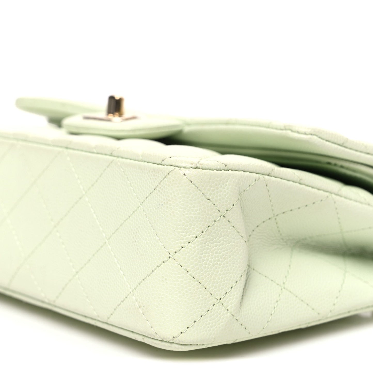 Caviar Quilted Small Double Flap Light Green