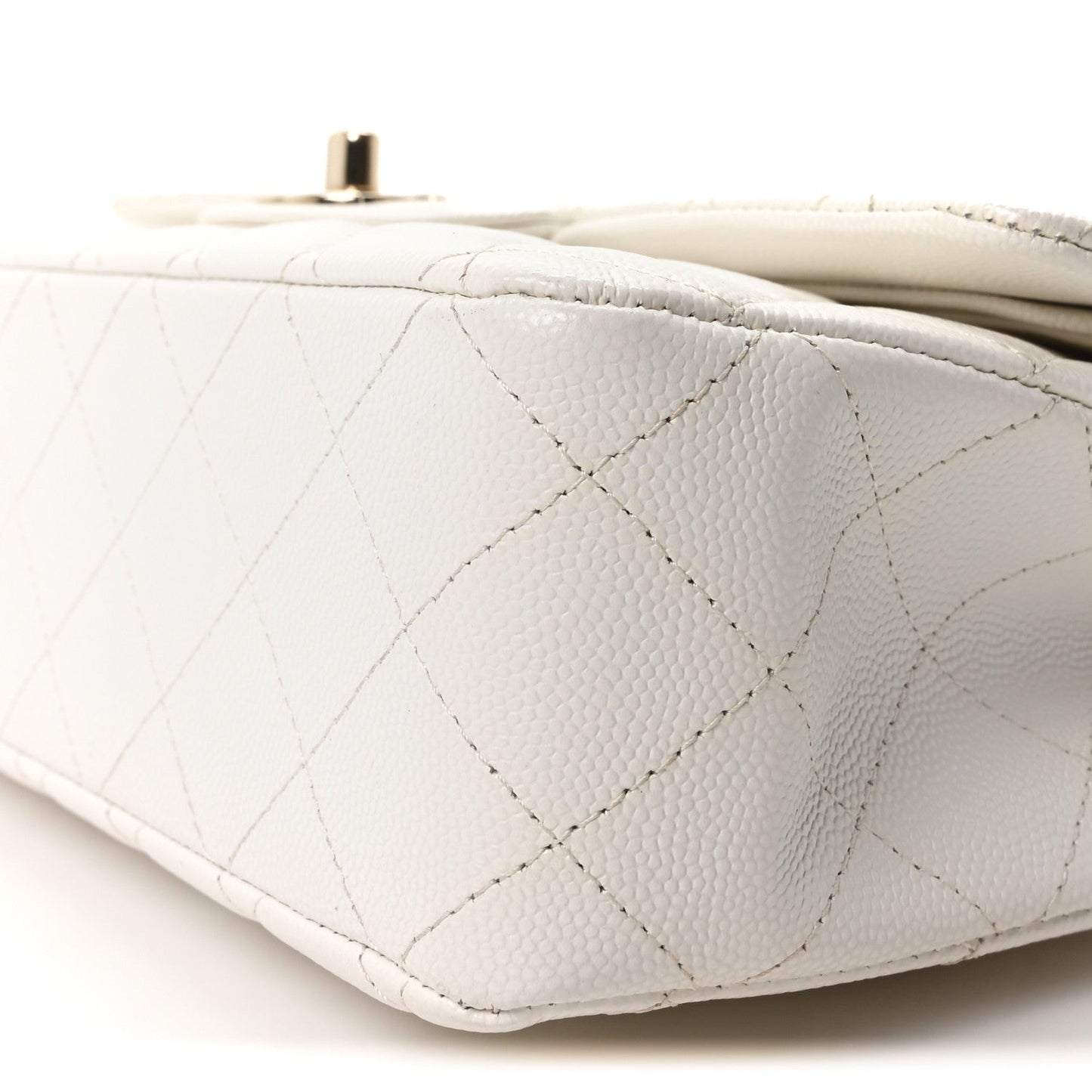 Caviar Quilted Medium Double Flap White