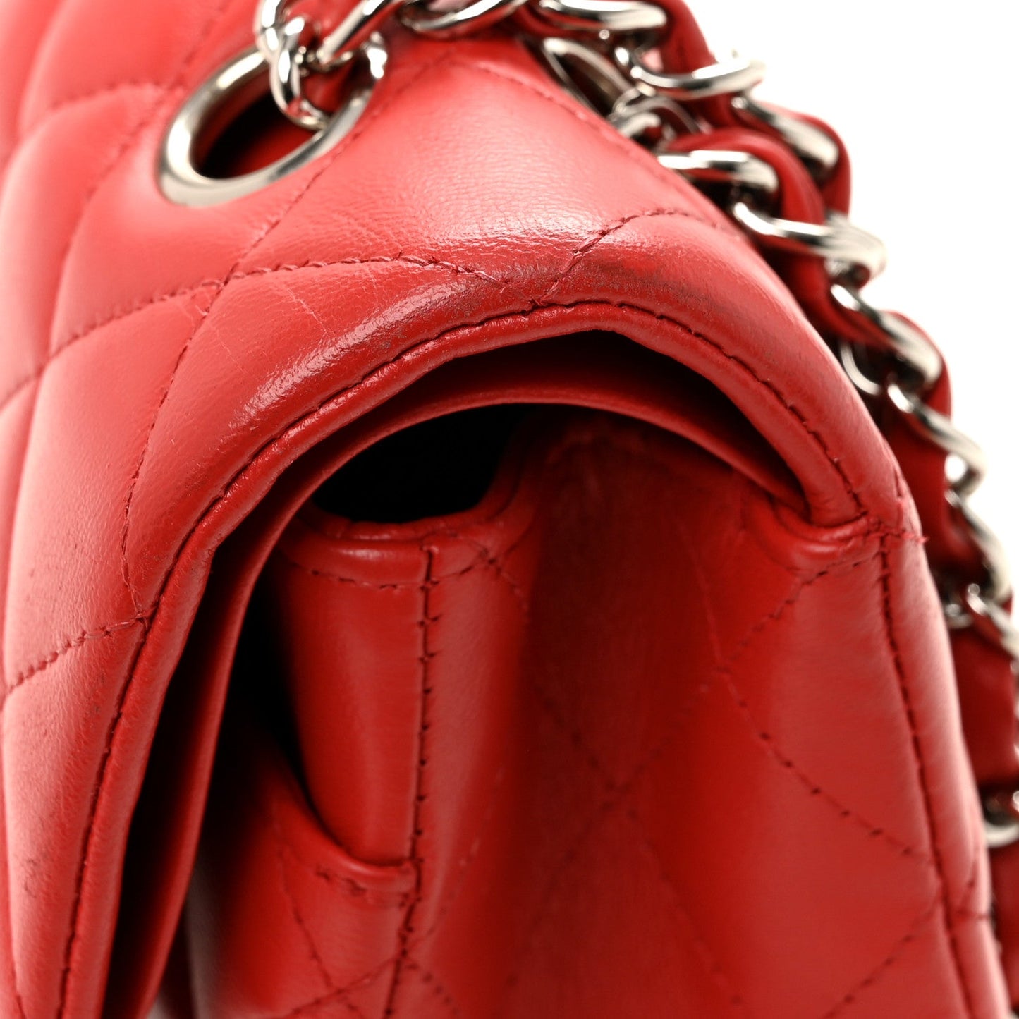 Lambskin Quilted Medium Double Flap Red