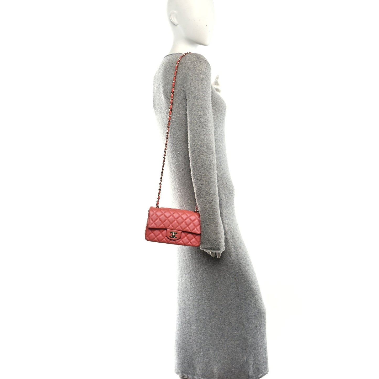 Iridescent Lambskin Quilted Mini Rectangular Flap Pink
