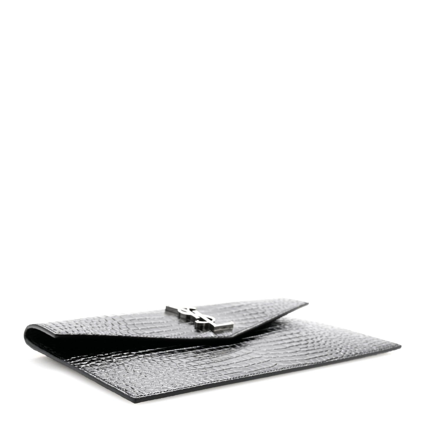 Calfskin Crocodile Embossed Uptown Monogram Clutch Black