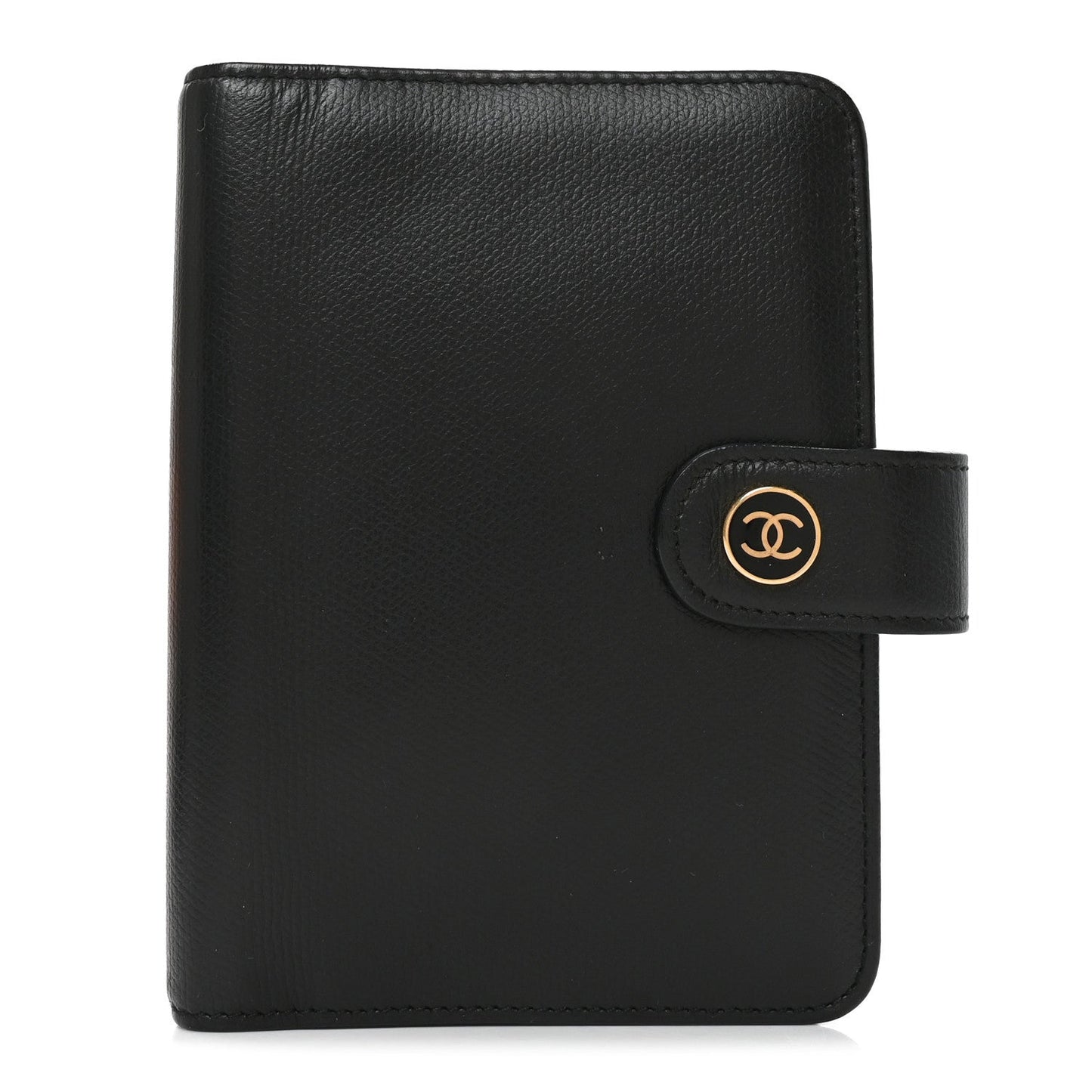 Grained Calfskin CC Button Pocket Agenda Cover Black
