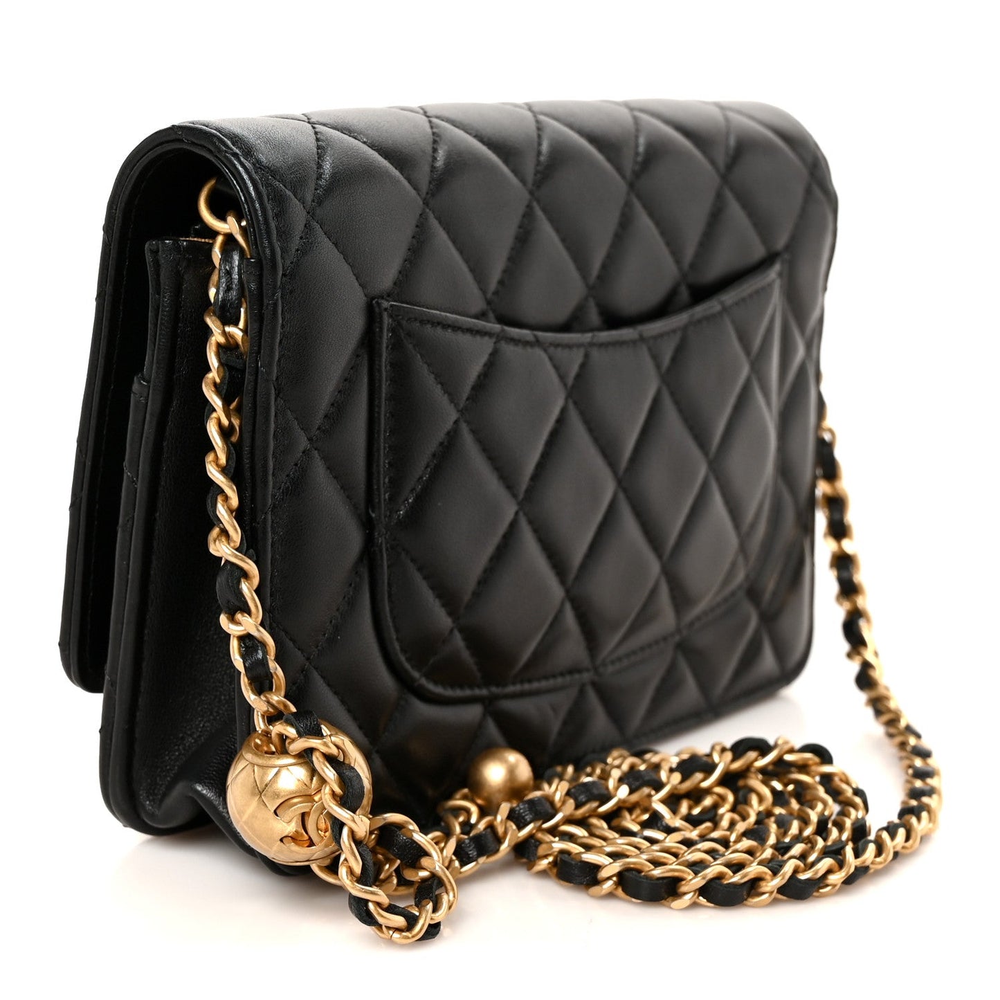 Lambskin Quilted CC Pearl Crush Wallet on Chain WOC Black