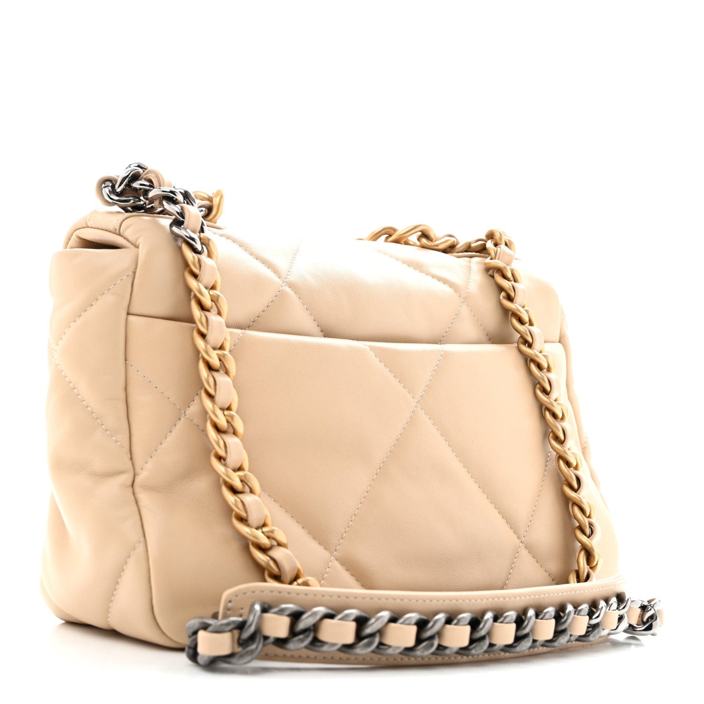 Lambskin Quilted Medium Chanel 19 Flap Beige