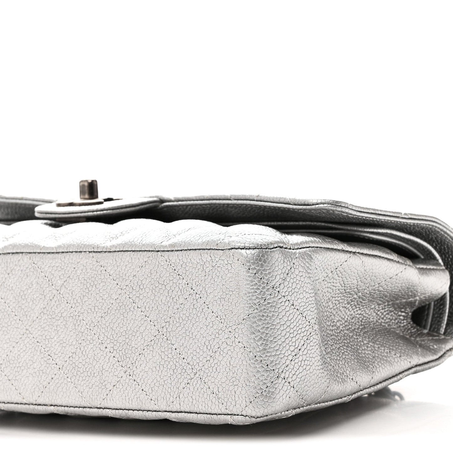 Metallic Caviar Quilted Medium Double Flap Silvery