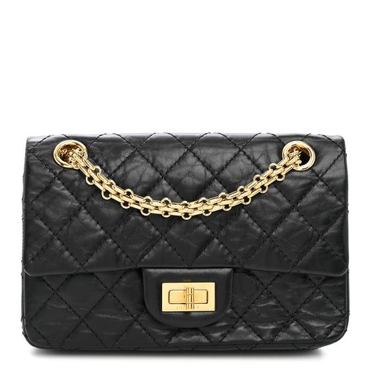 Aged Calfskin Quilted 2.55 Reissue Mini Flap Black