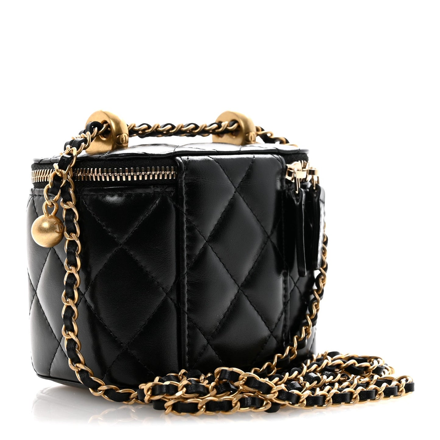 Calfskin Quilted Mini Perfect Fit Vanity Case With Chain Black