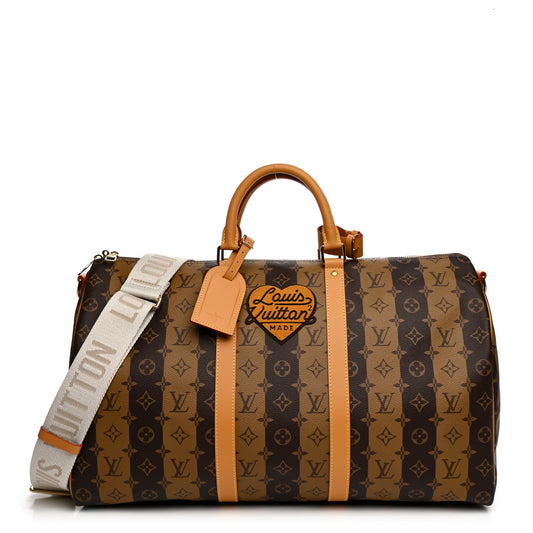 X NIGO Reverse Monogram Stripe Keepall Bandouliere 50 Brown