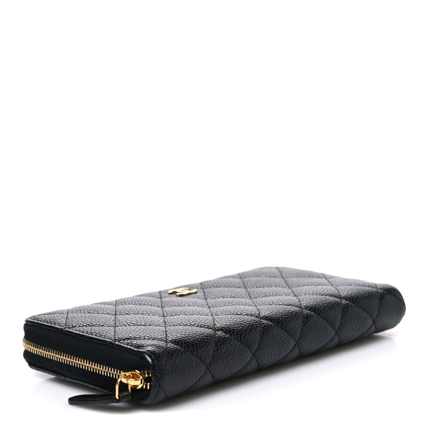 Caviar Quilted Large Gusset Zip Around Wallet Black