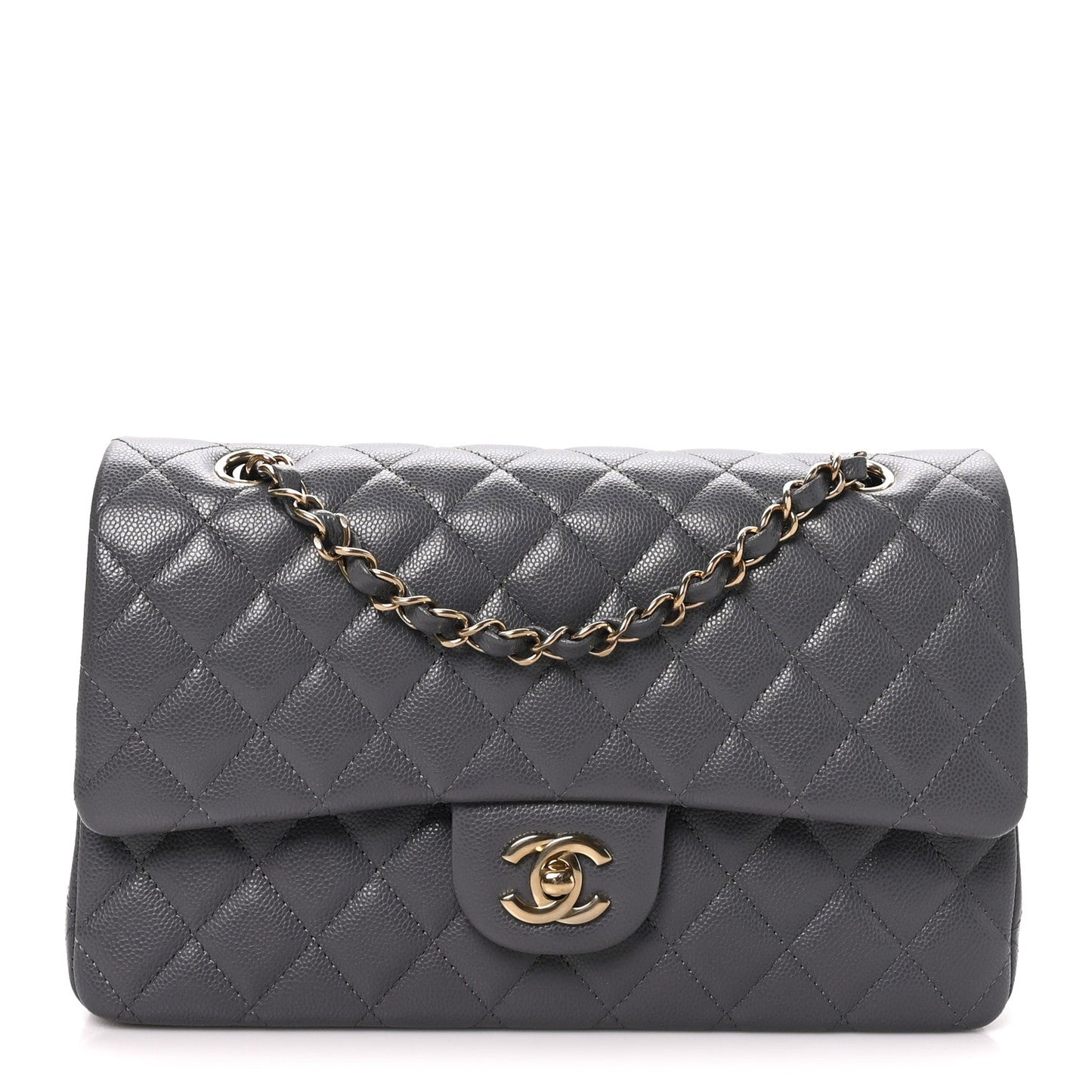 Caviar Quilted Medium Double Flap Dark Grey