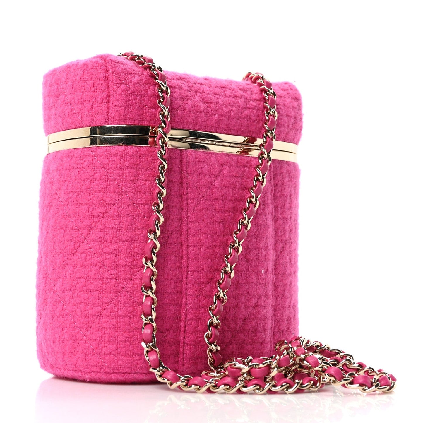 Tweed Quilted Small Vanity Case Fuchsia