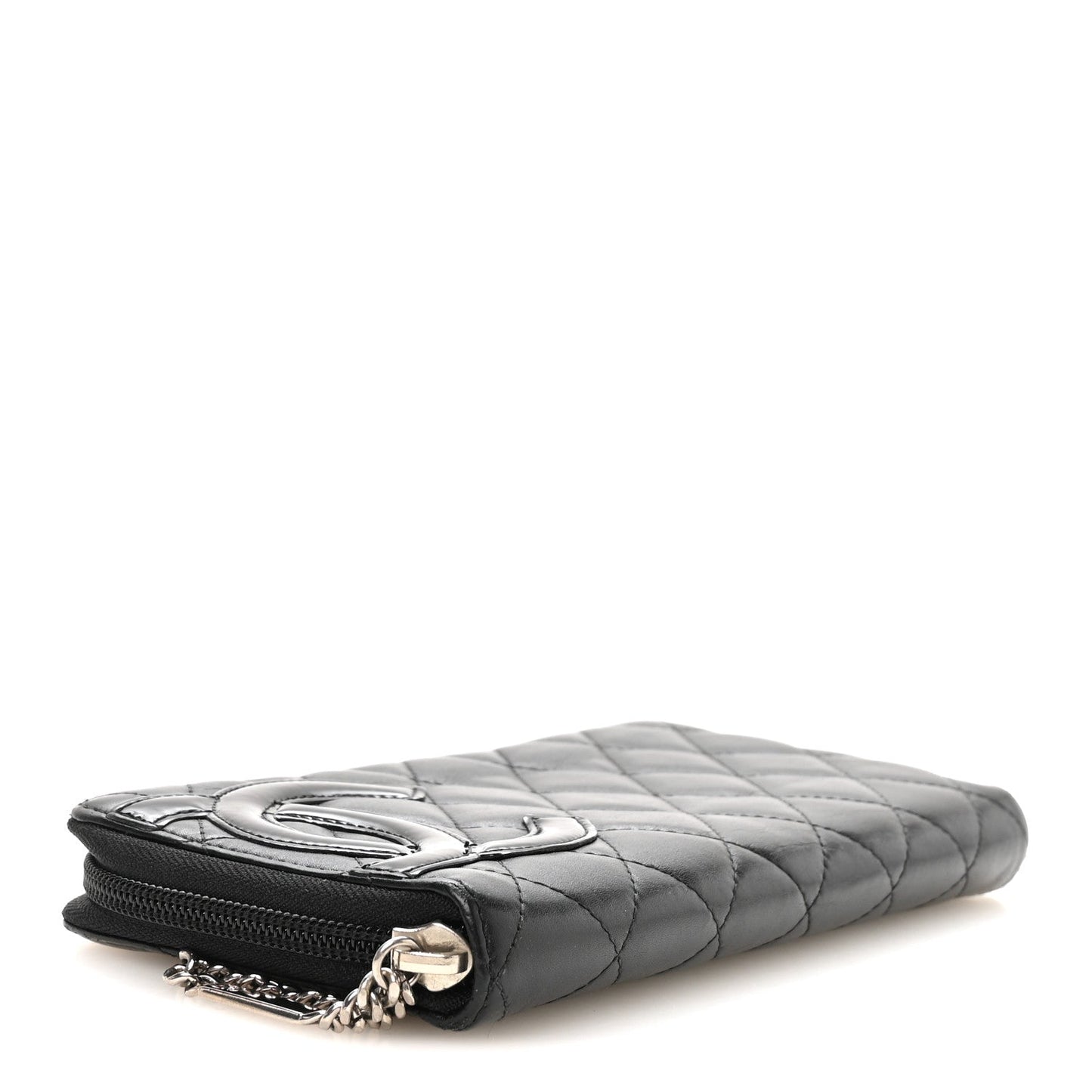 Calfskin Quilted Cambon Large Gusset Zip Around Wallet Black