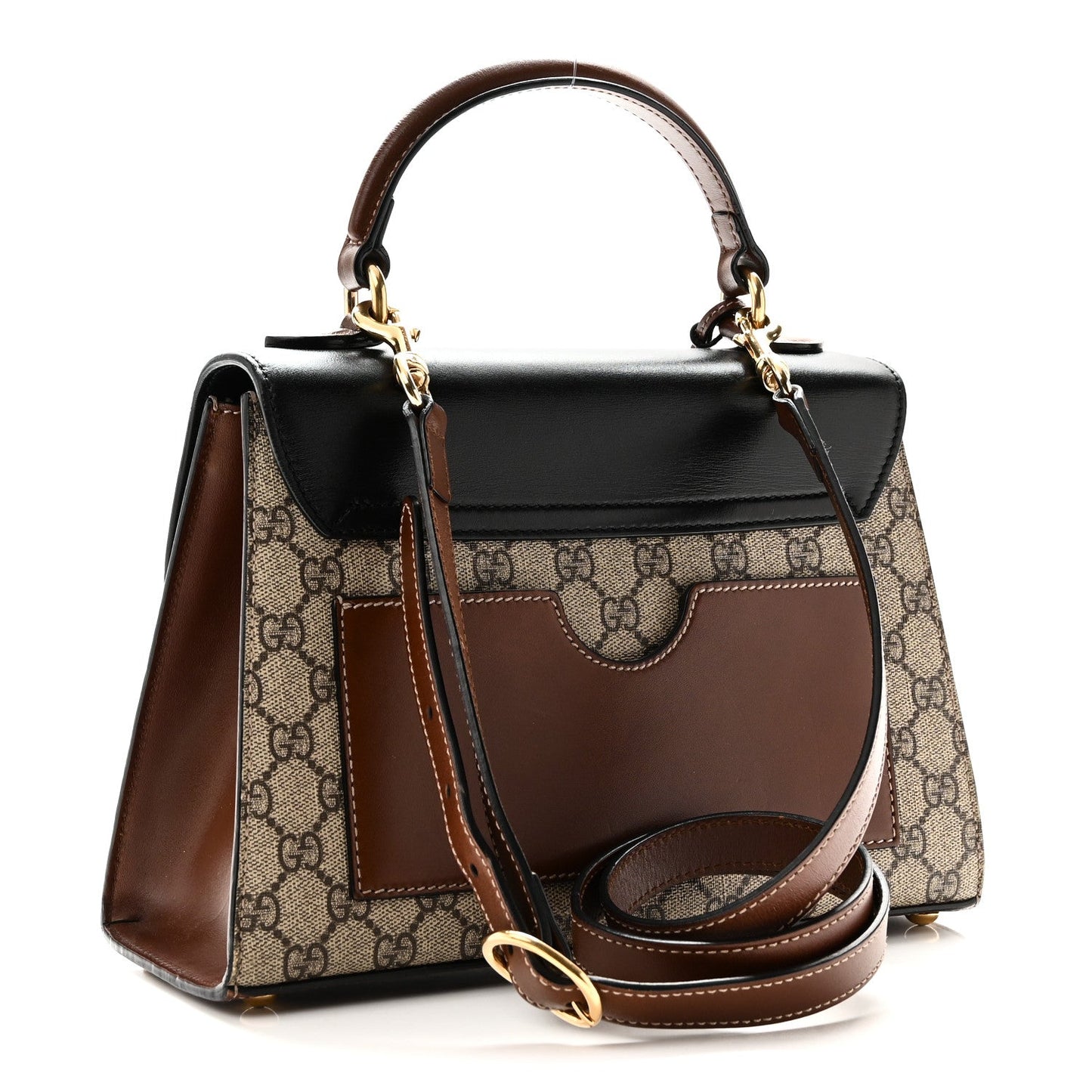 GG Supreme Monogram Calfskin Small Padlock Top Handle Bag Beige Black Cuir