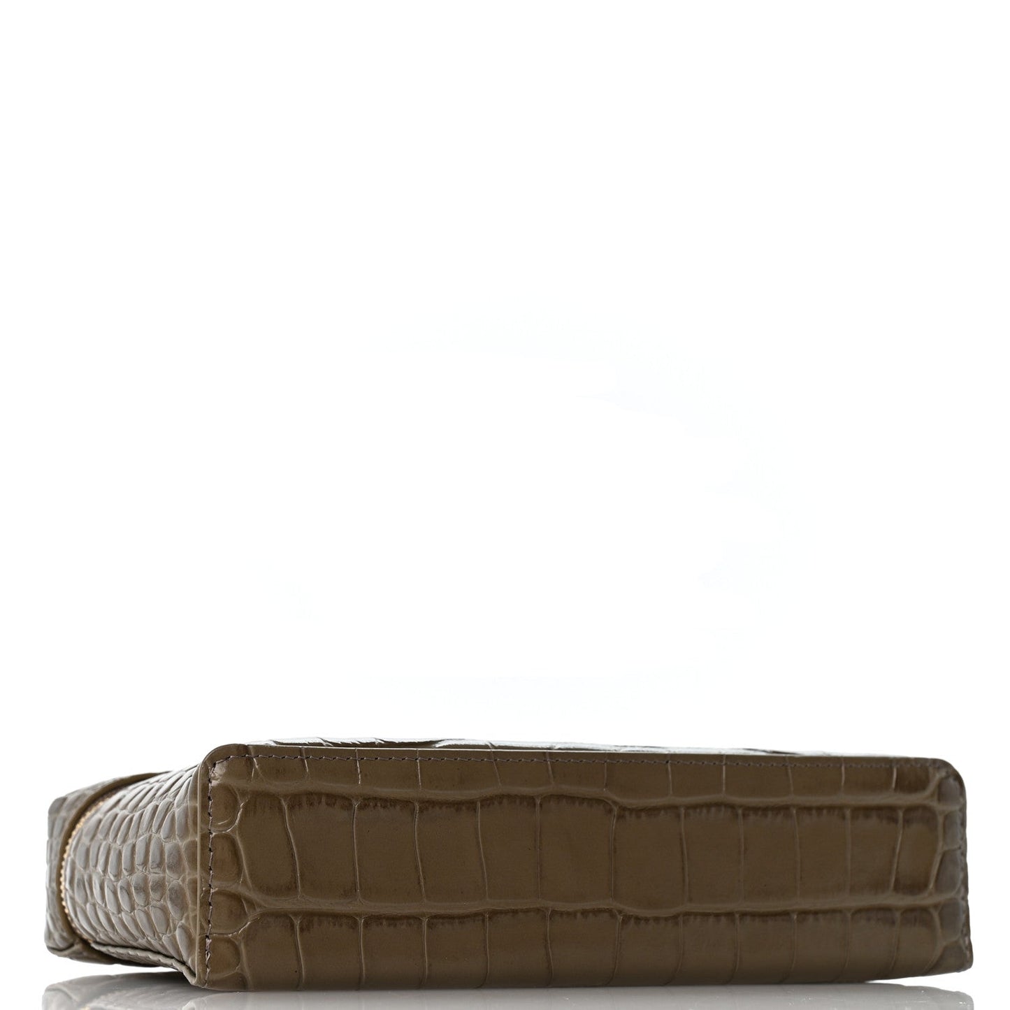 Calfskin Crocodile Embossed Top Handle Trapeze Small Vanity Case With Chain  Dark Khaki