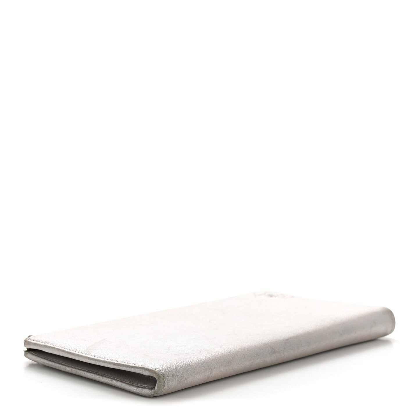 Metallic Goatskin Camellia Embossed Zip Around Wallet Silver
