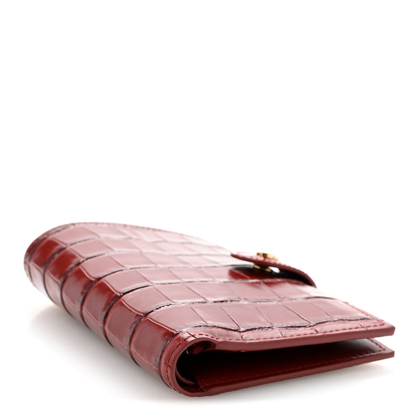 Calfskin Crocodile Embossed Crococo Passport Holder Burgundy