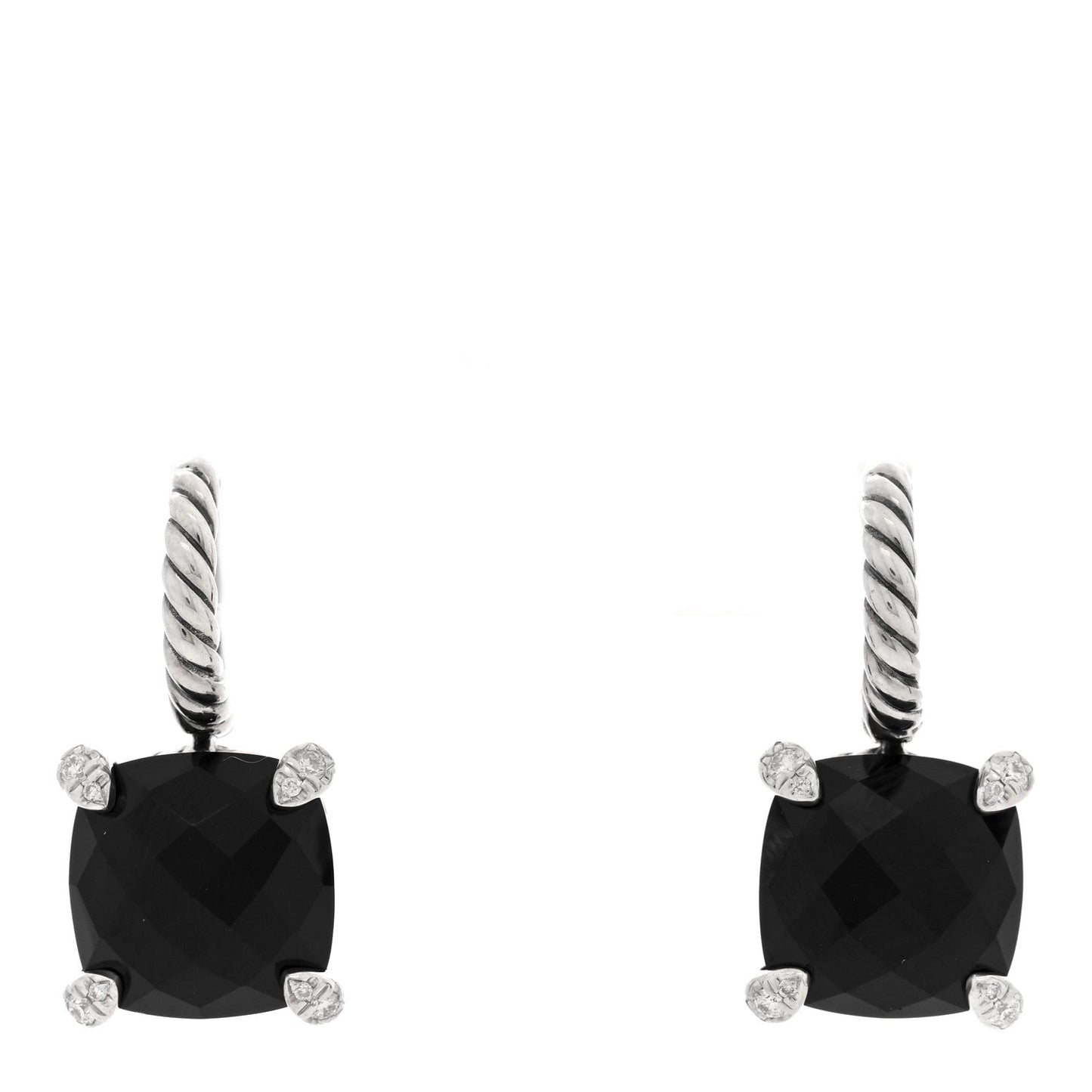 Sterling Silver Diamond Black Onyx Chatelaine Drop Earrings
