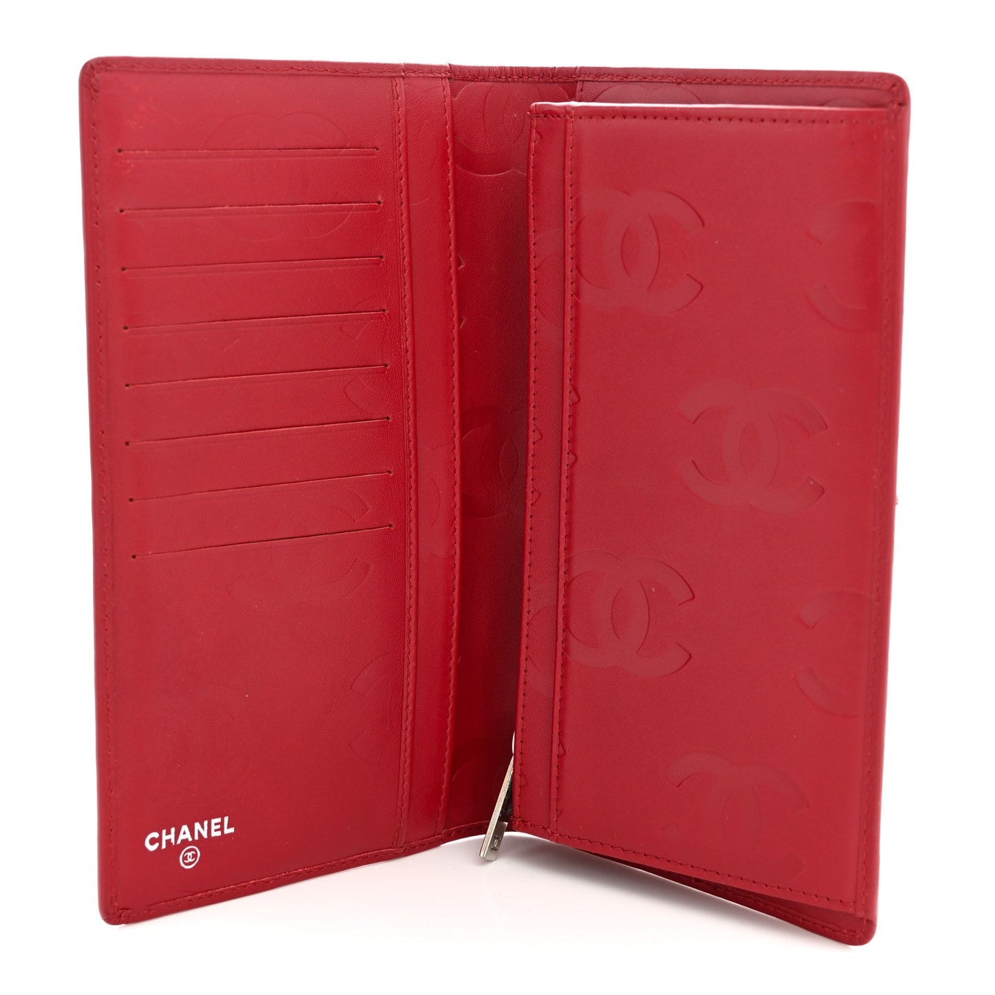 Calfskin Quilted Cambon Yen Wallet Red