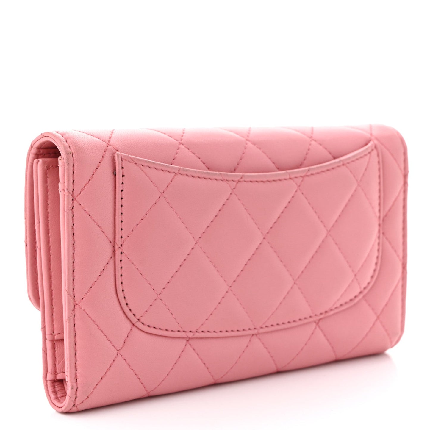 Lambskin Quilted Large Gusset Flap Wallet Pink