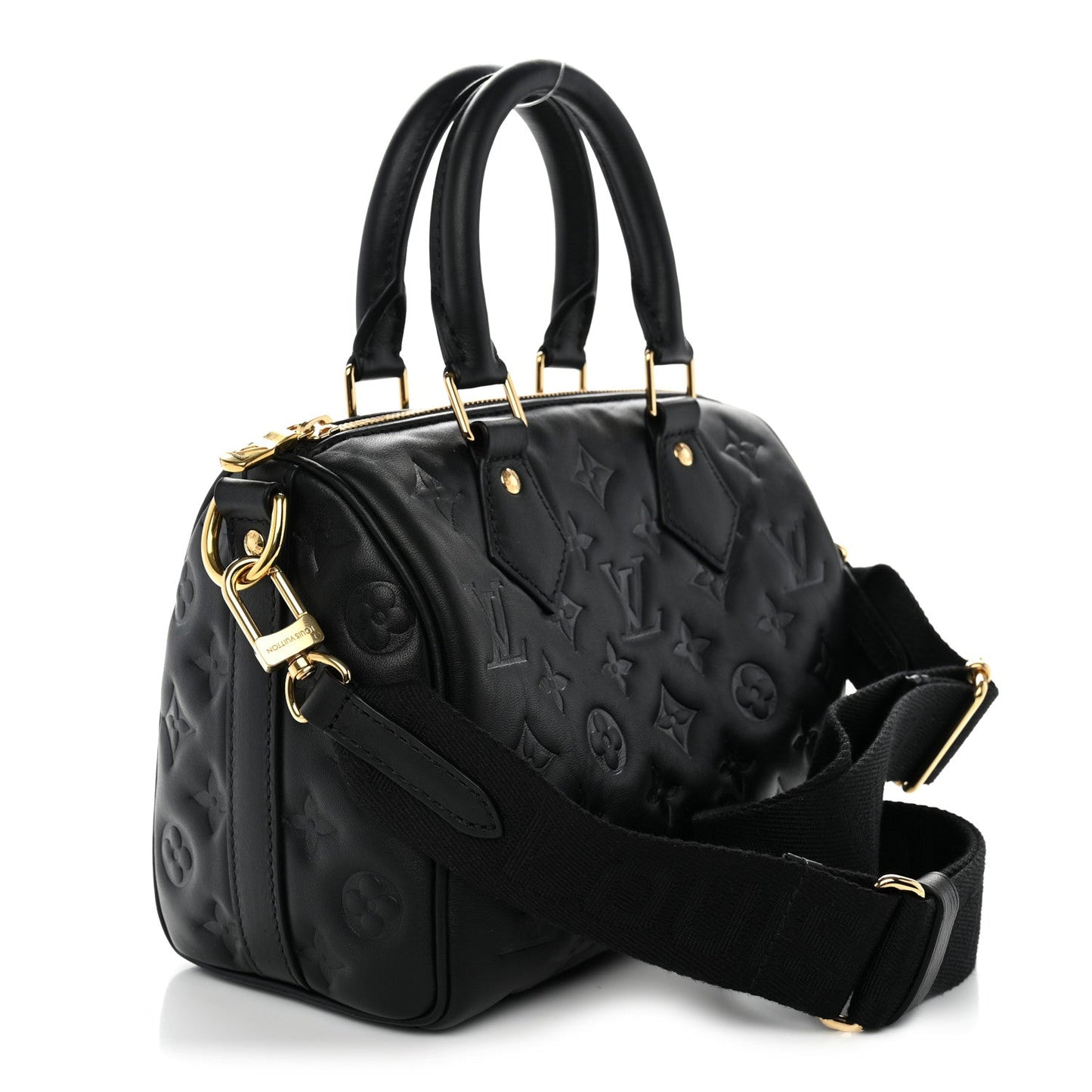 Lambskin Embossed Monogram Speedy 22 Bandouliere Black