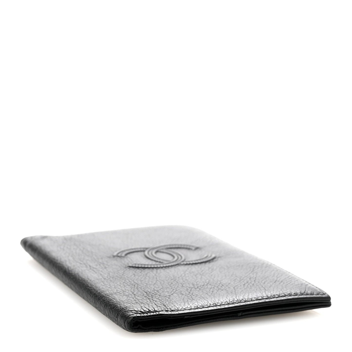 Grained Calfskin CC Passport Holder Wallet Black
