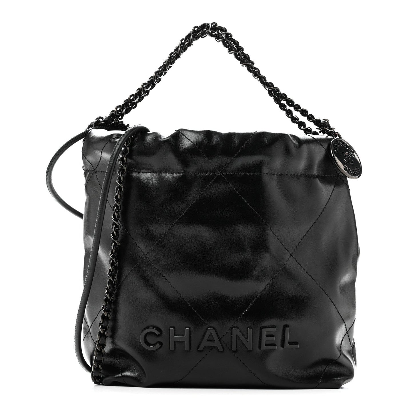 Shiny Calfskin Quilted Mini Chanel 22 So Black