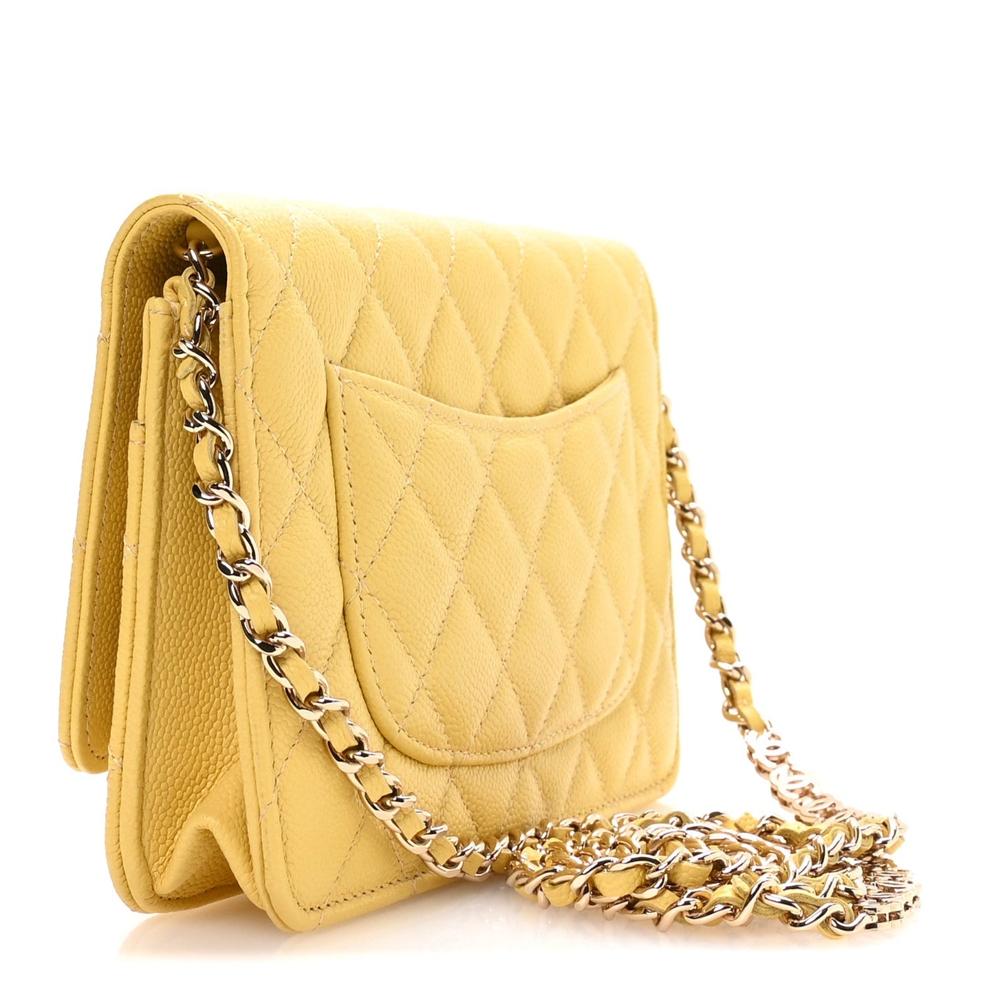 Caviar Quilted Tiny CC Wallet On Chain WOC Yellow