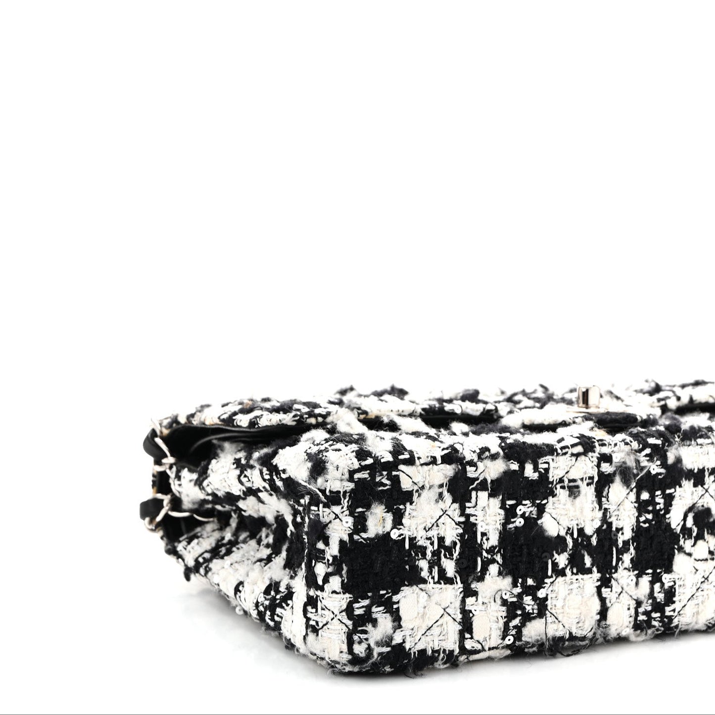 Tweed Sequin Quilted Medium Double Flap Black White