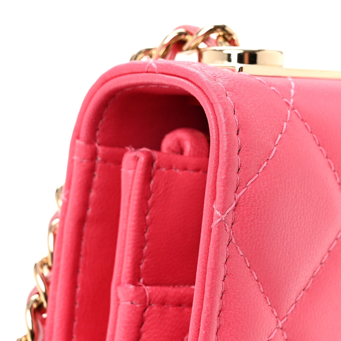 Lambskin Quilted Trendy CC Wallet On Chain WOC Pink