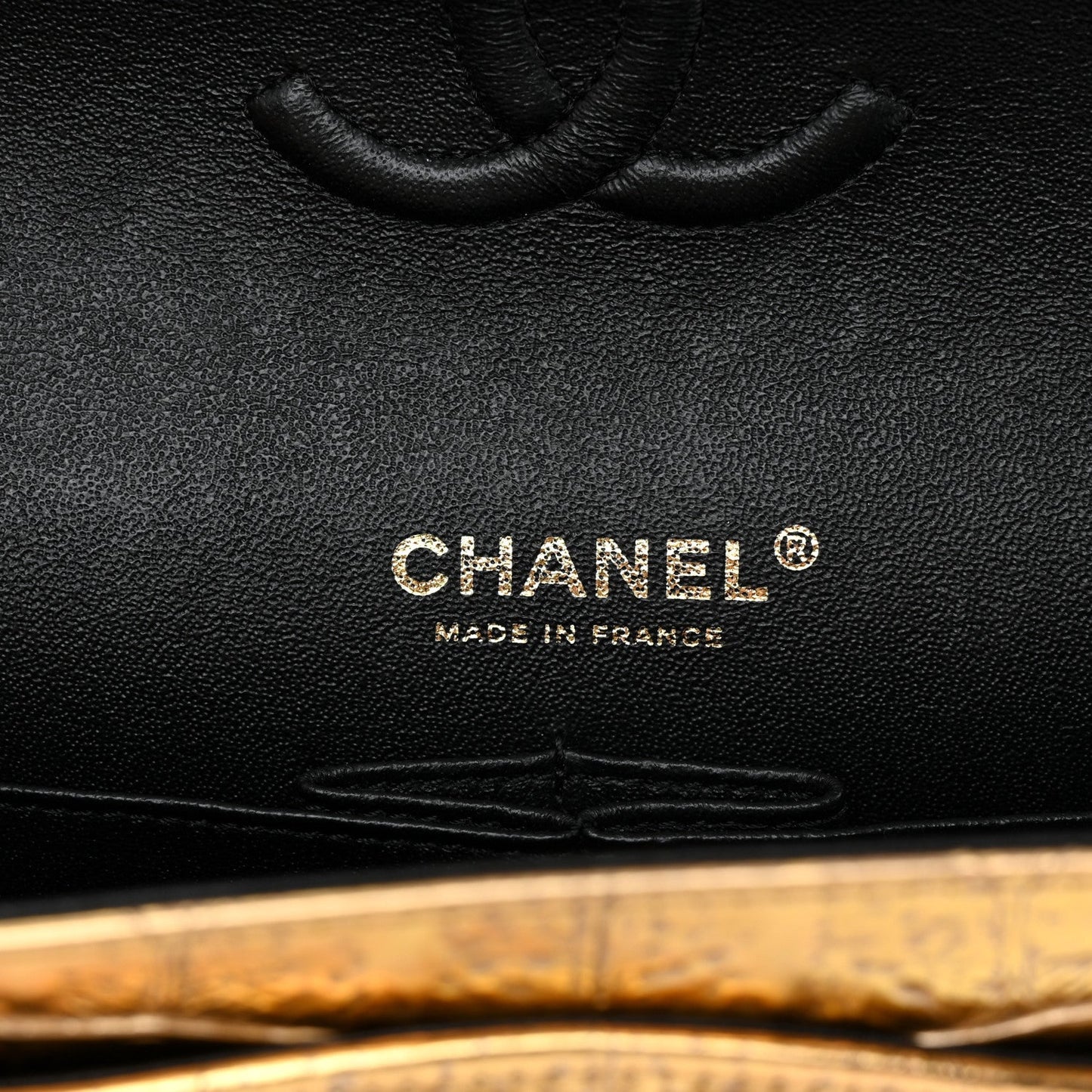 Metallic Calfskin Crocodile Embossed Cocodile Small Double Flap Gold