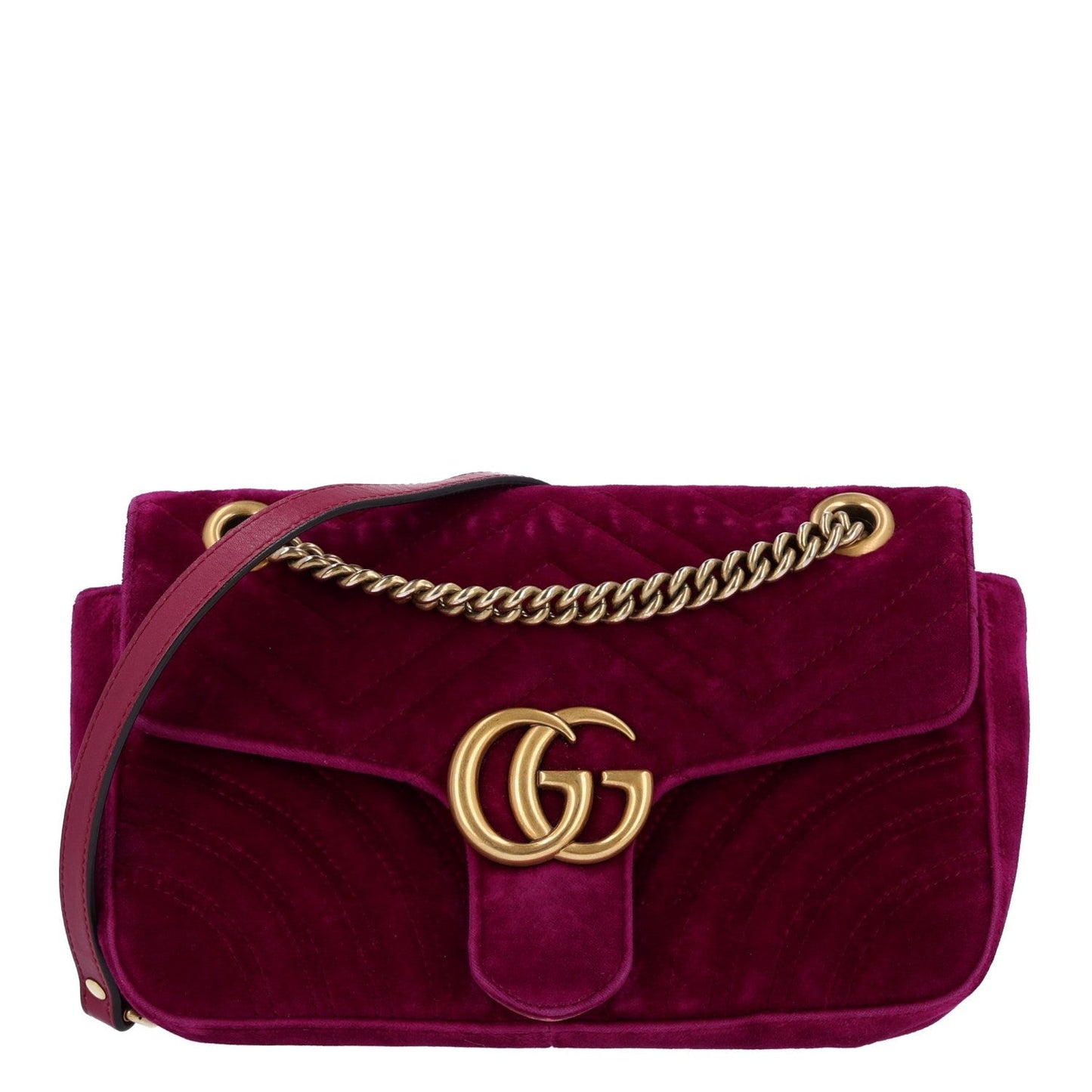 Velvet Matelasse Medium GG Marmont Shoulder Bag Fuchsia Violet Cyclamen
