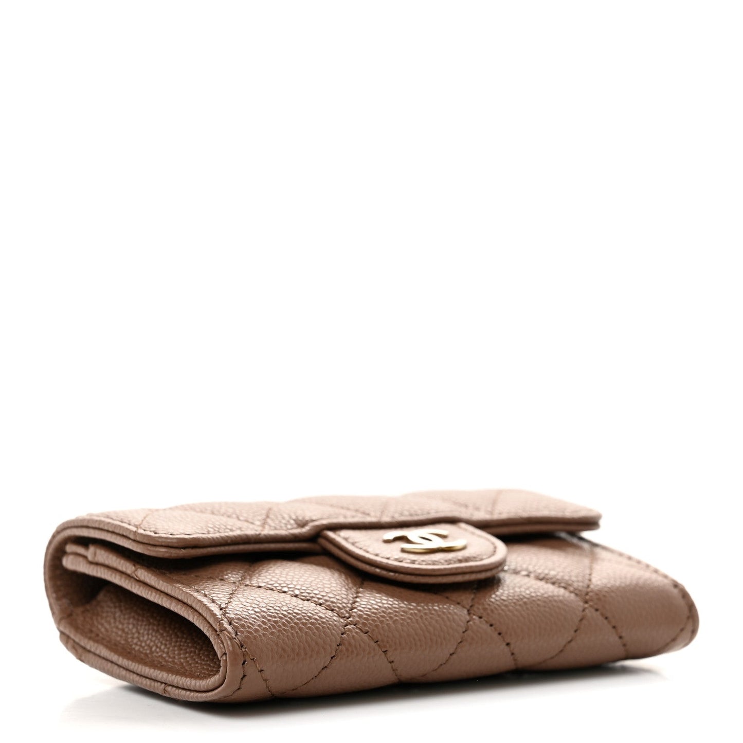 Caviar Quilted Flap Card Holder Wallet Brown