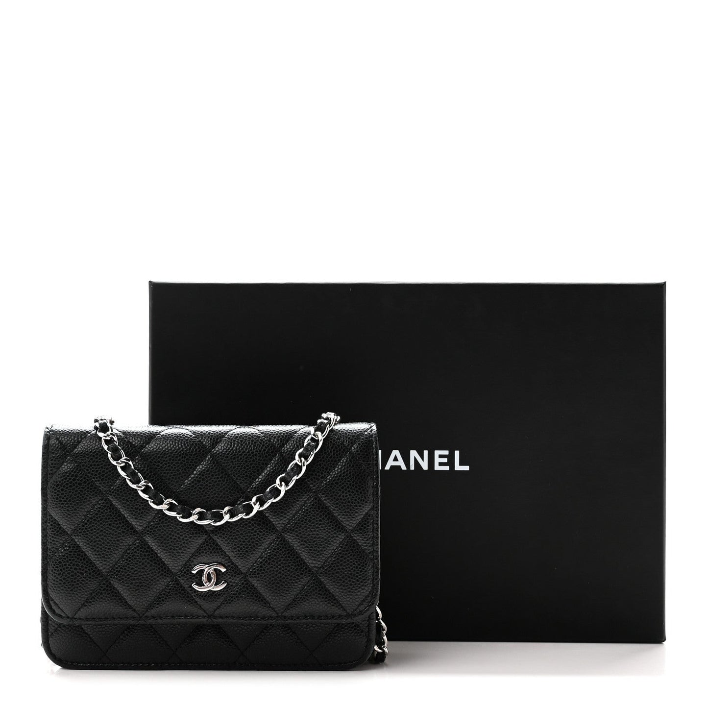 Caviar Quilted Mini Wallet On Chain WOC Black