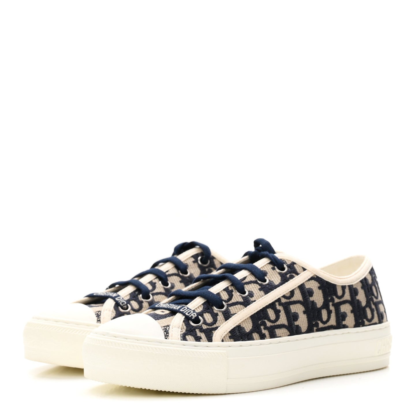 Canvas Oblique Walk'N'Dior Low Top Platform Sneakers 36.5 Deep Blue