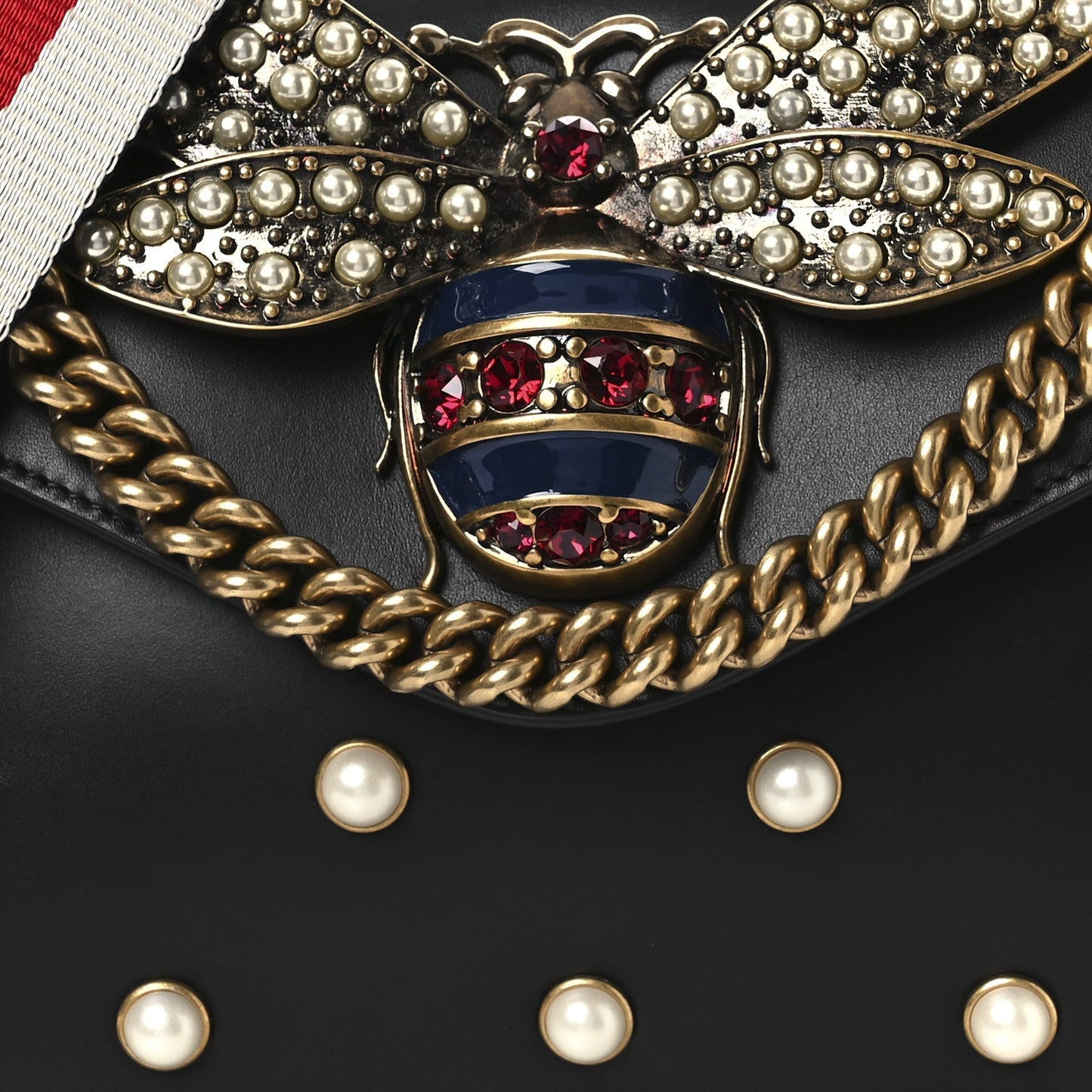 Nappa Pearl Studded Mini Queen Margaret Broadway Shoulder Bag Black