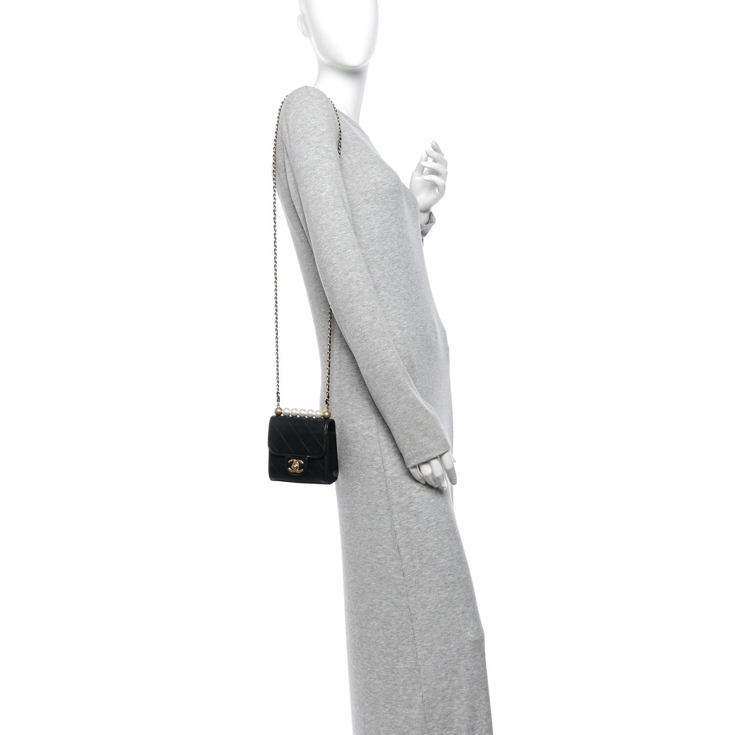 Goatskin Chic Pearls Clutch On Chain Black