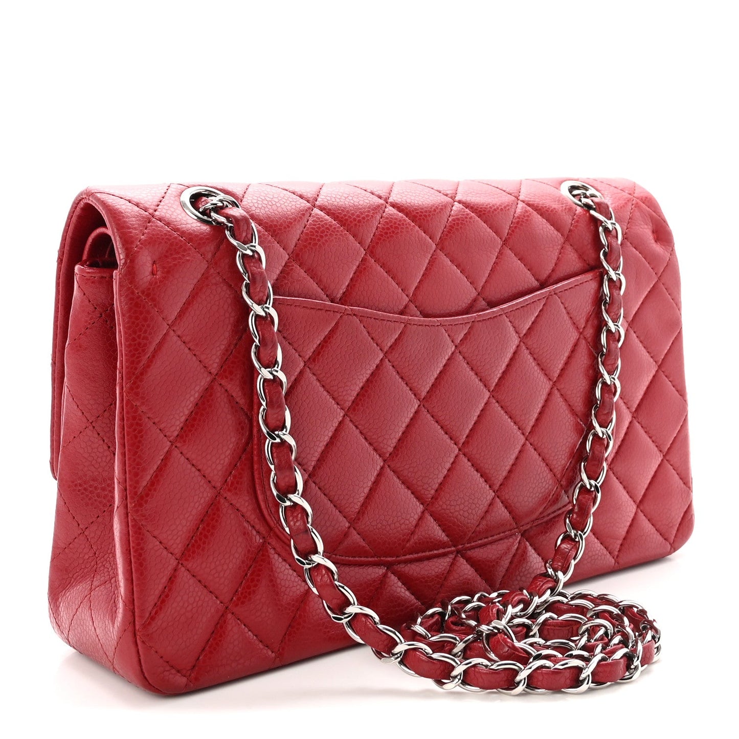 Caviar Quilted Medium Double Flap Red