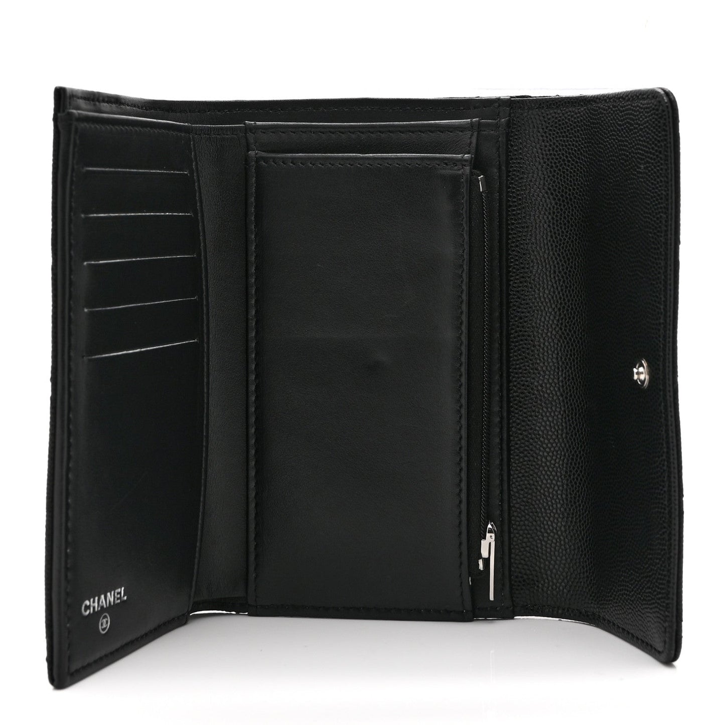 Caviar Quilted Coco Chanel CC Medium Flap Wallet Black