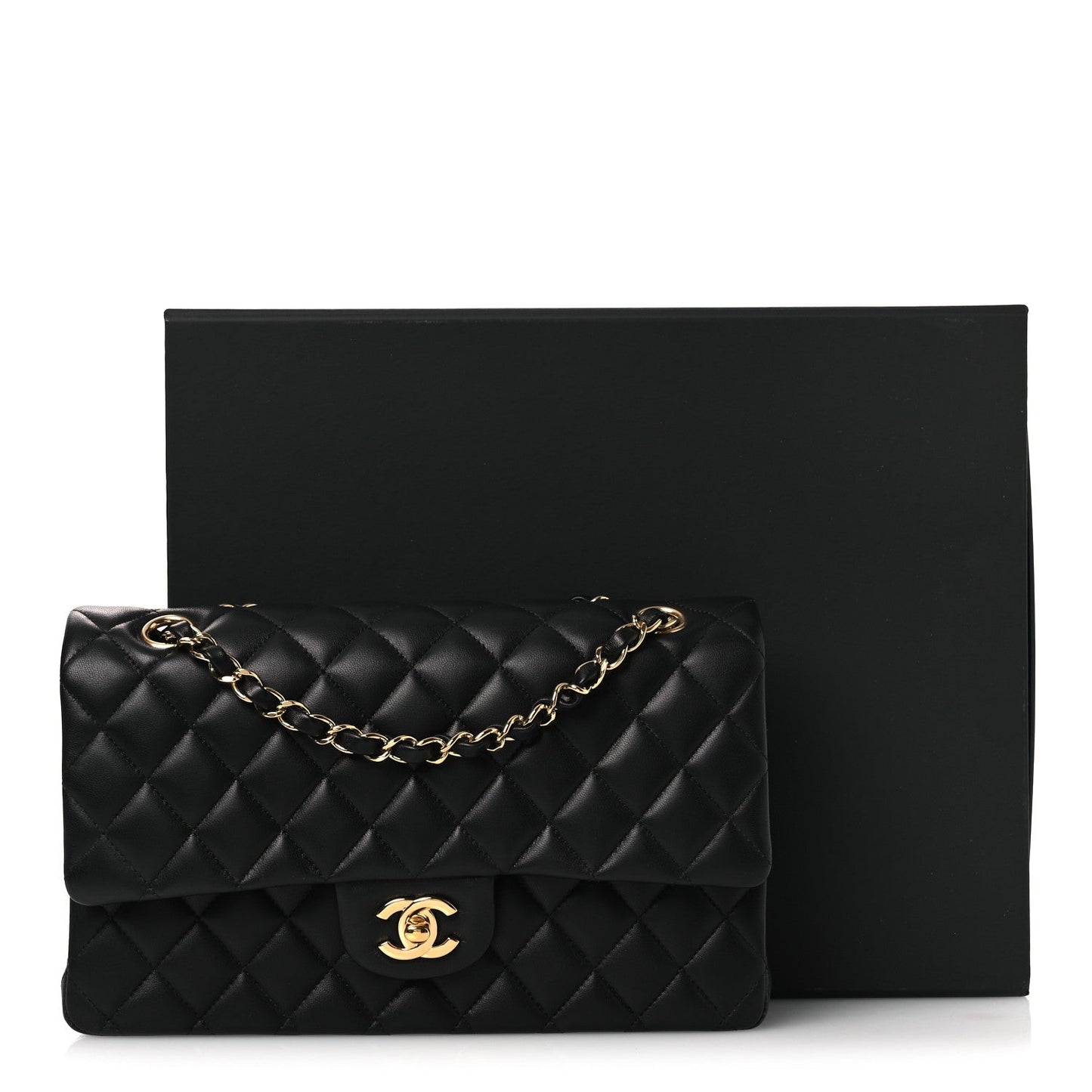 Lambskin Quilted Medium Double Flap Black