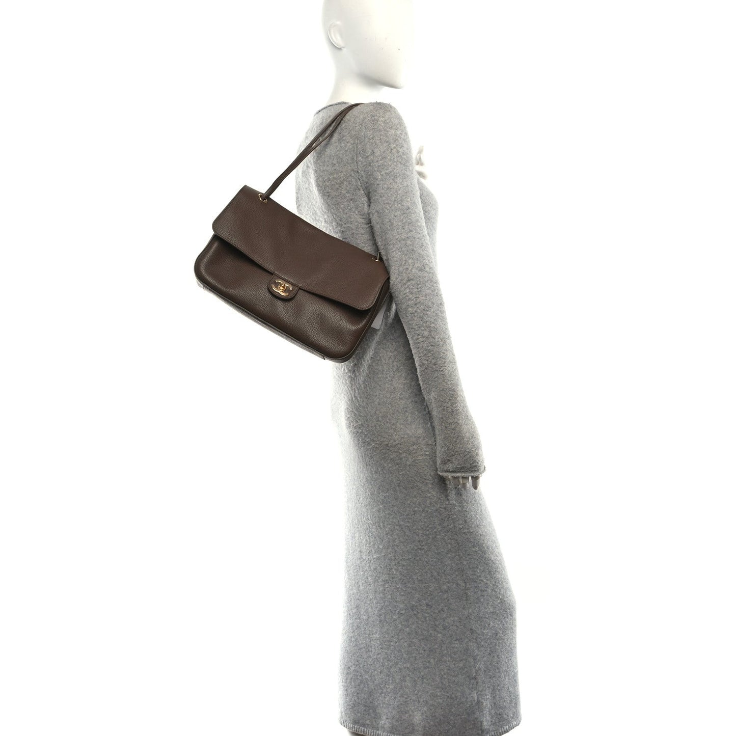 Grained Calfskin Small Souplissimo Maxi Flap Light Brown