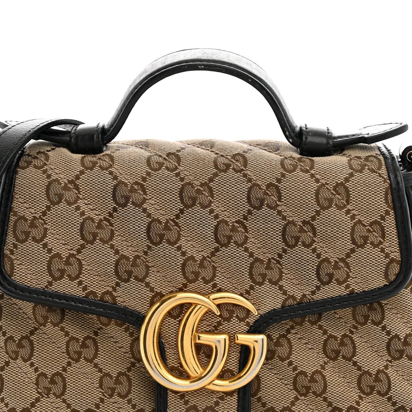 Monogram Azalea Calfskin Matelasse Diagonal Mini GG Marmont Top Handle Shoulder Bag Beige Ebony Black