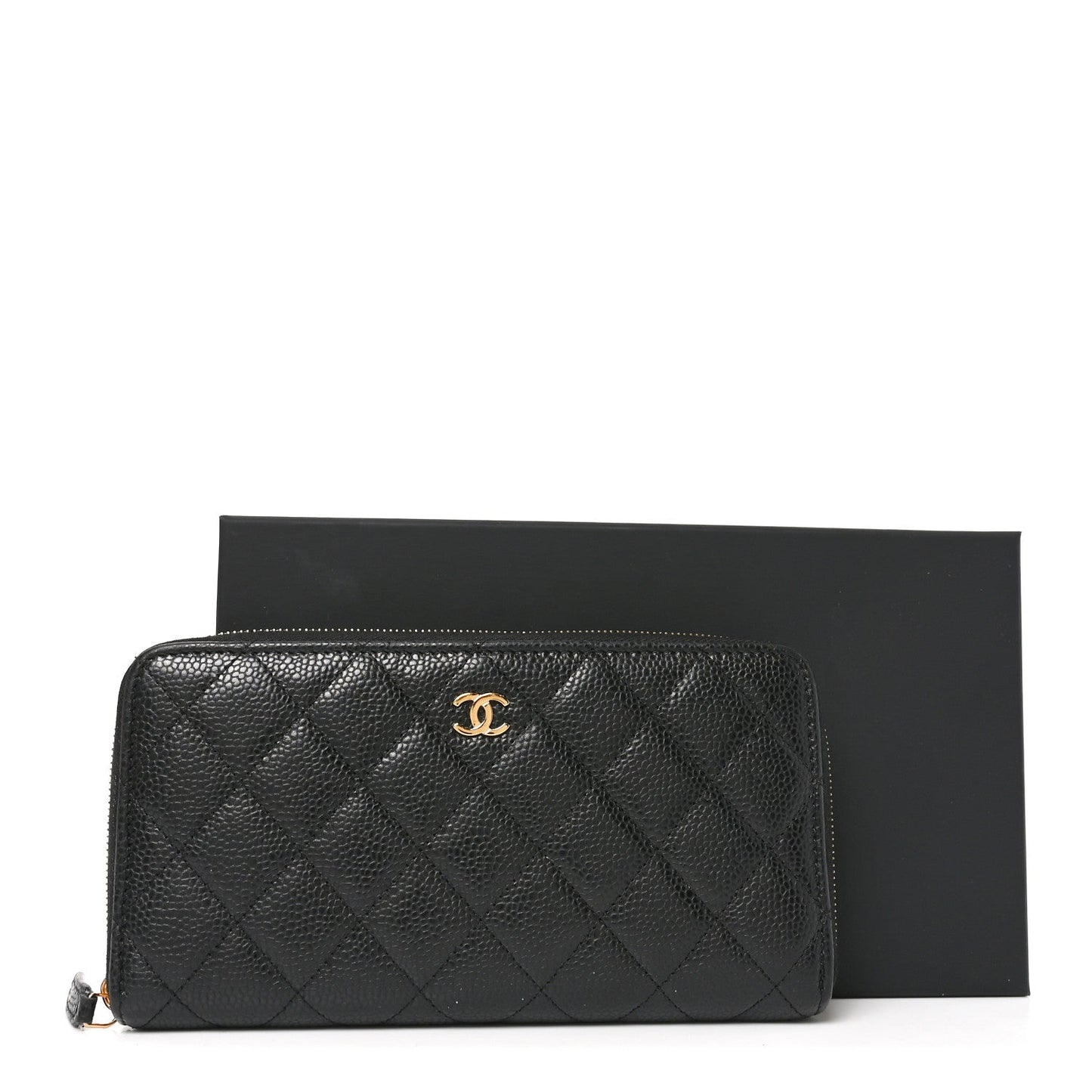 Caviar Quilted Large Gusset Zip Around Wallet Black