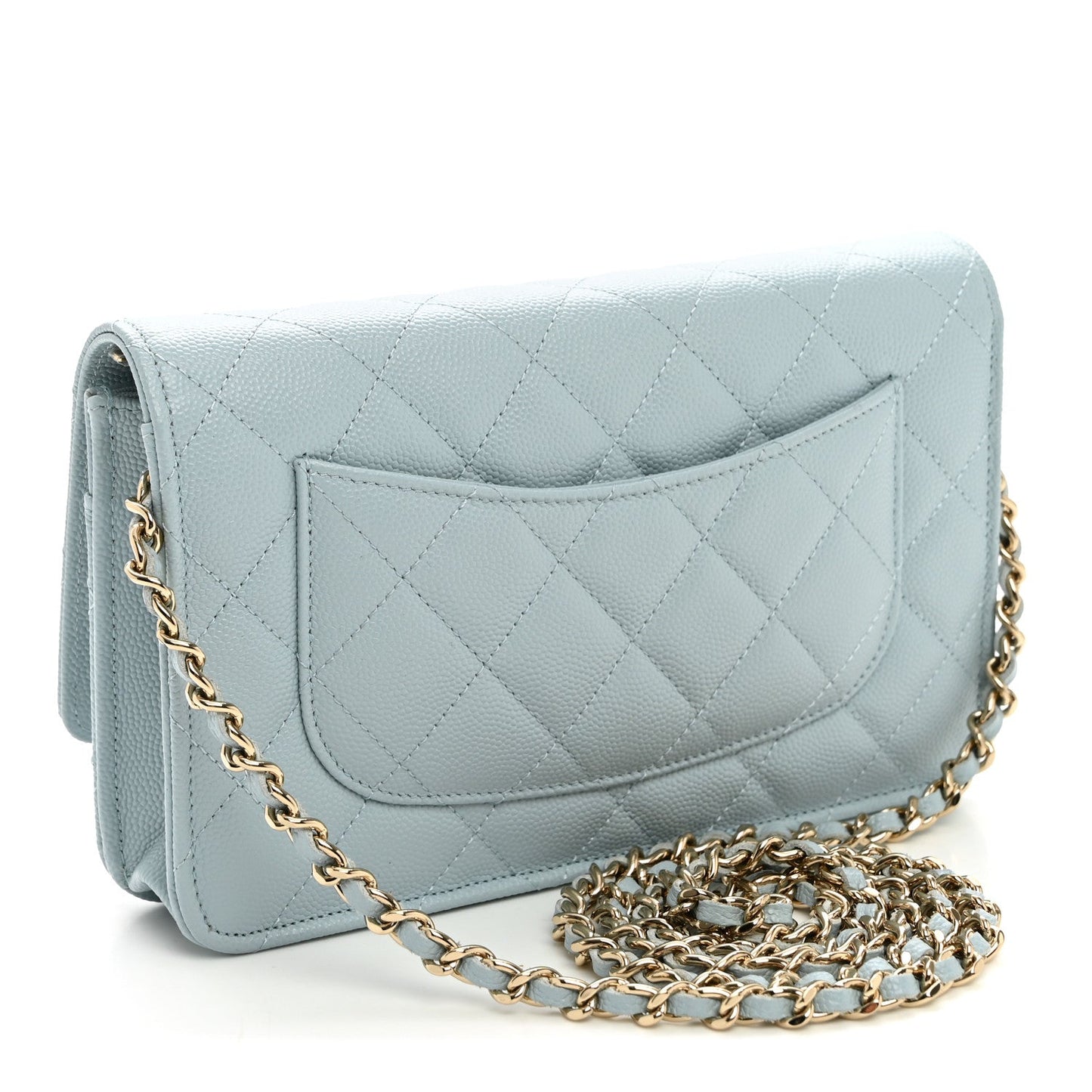 Caviar Quilted Wallet on Chain WOC Light Blue